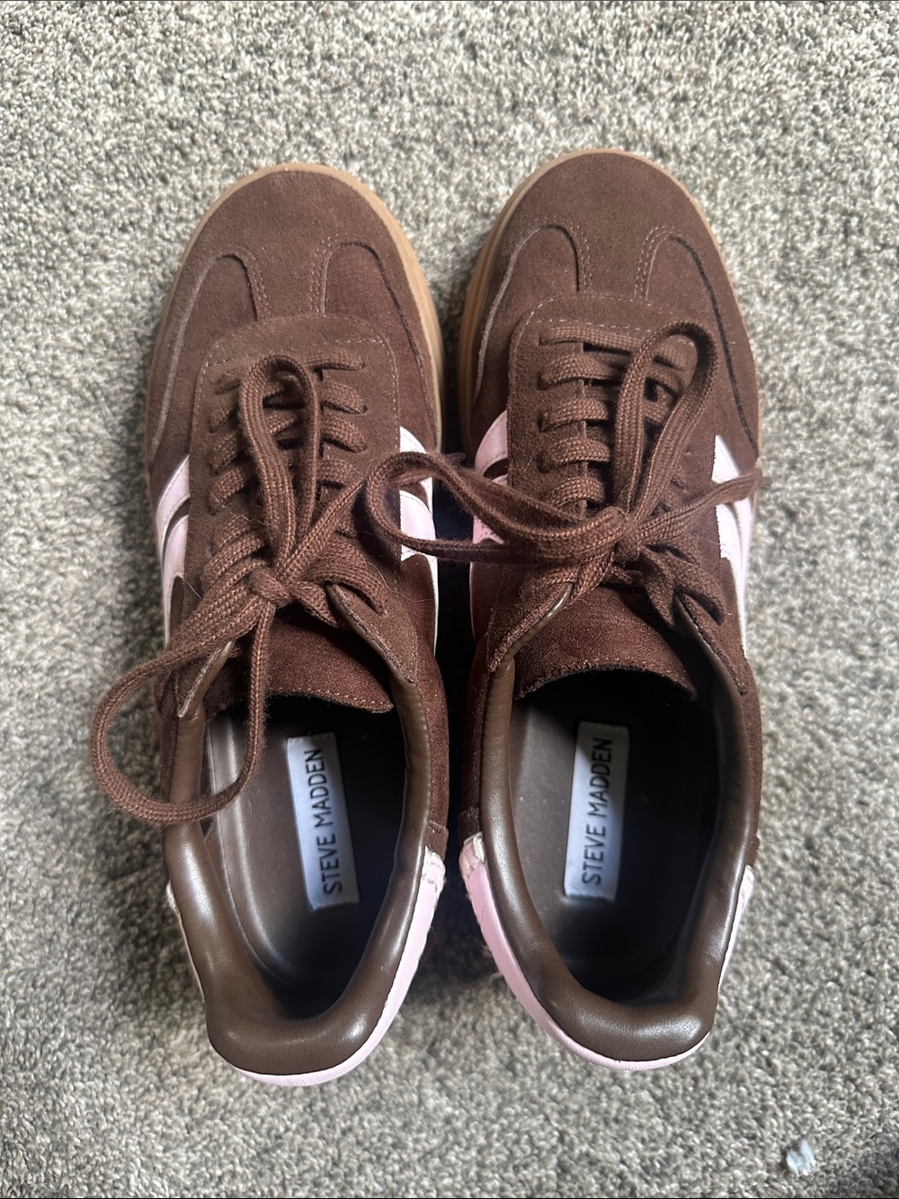 Steve Madden Women’s Brown and Pink Suede Lace-Up Sneakers